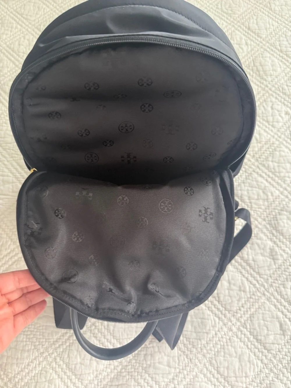 Tory Burch Ella Backpack Black Nylon Logo Backpack